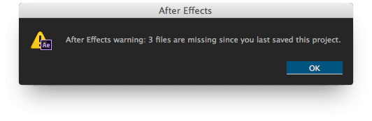 Actual After Effects missing-files warning